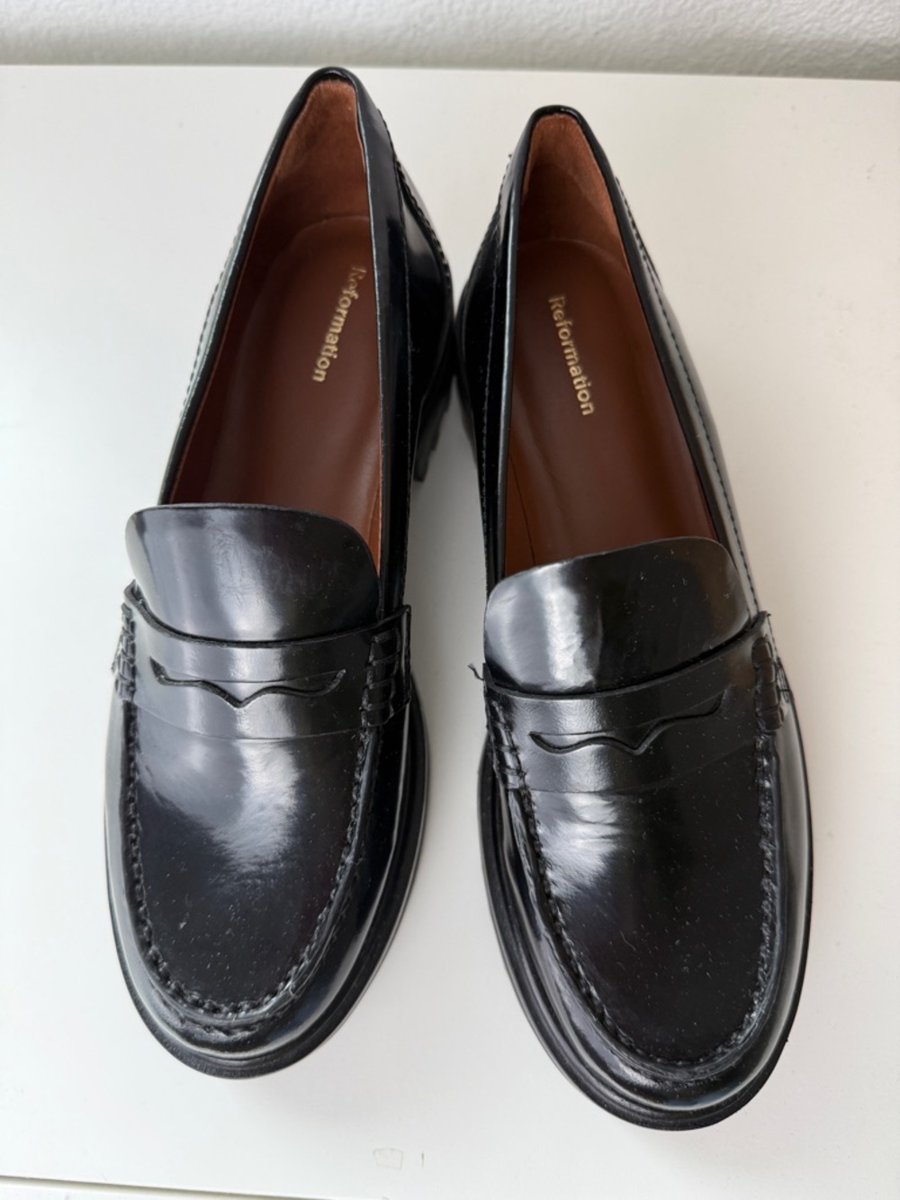 Reformation Agathea Chunky Penny Loafers 7 Black